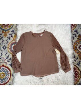 14th & Union Womens Blouse S Pink Long Sleeve Micropleated Sheer Career NWOT